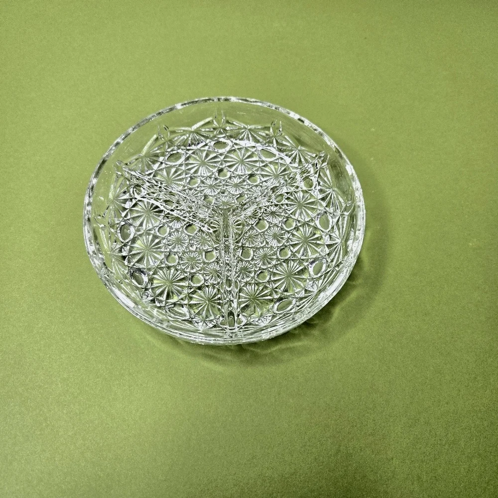 Cut Glass 3 Compartment, Round Serving Dish.